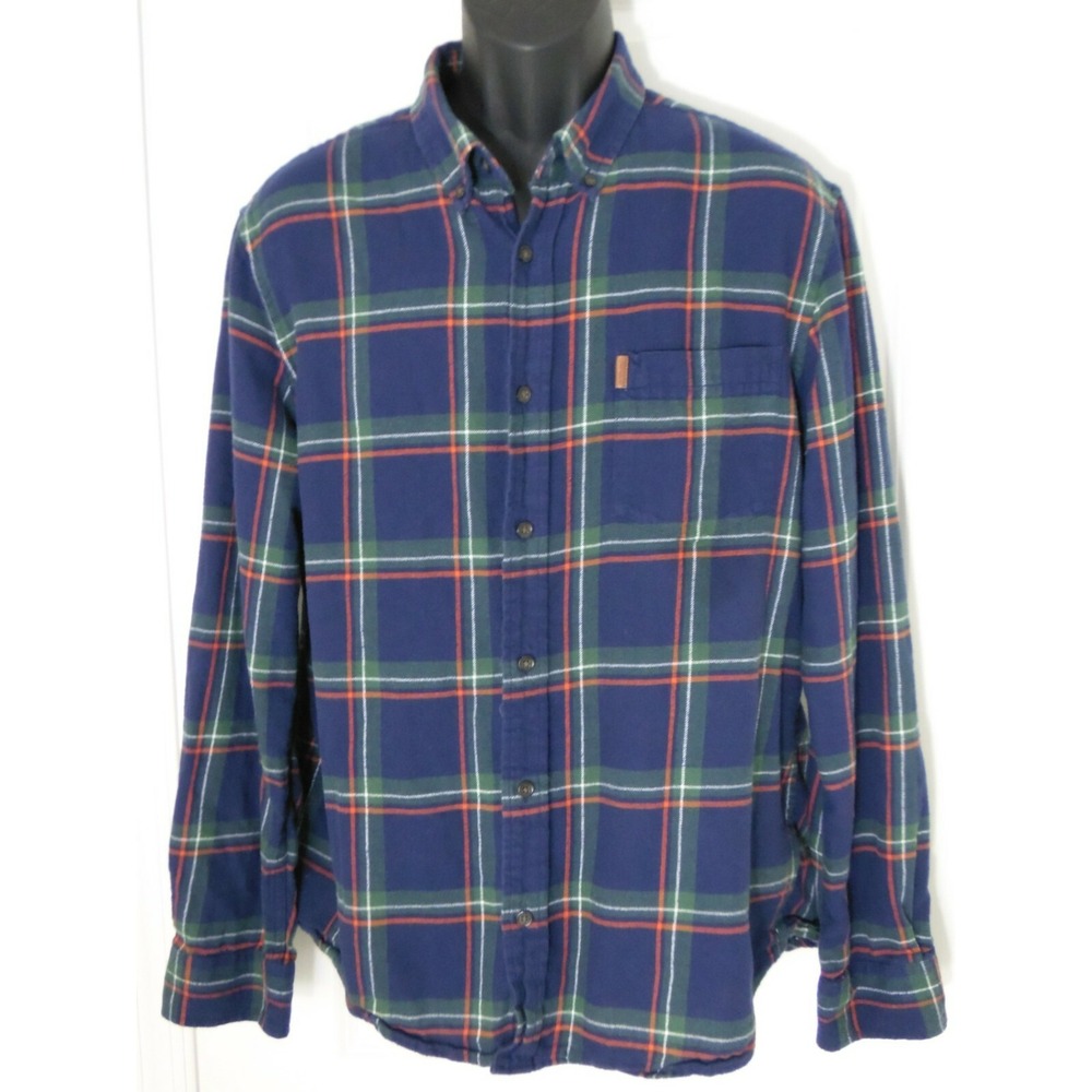 Chaps Mens Blue Green Check Long Sleeve Slim Fit Flannel Button Up Shirt Size XL